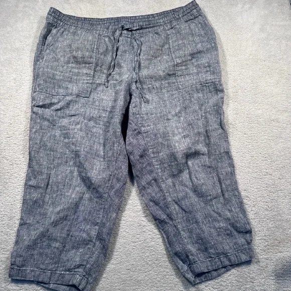 Lands' End Linen Capri Pants Women's 20W Blue Gray Elastic Waist Drawstring - Picture 1 of 10